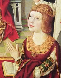 Die Jungfrau der katholischen Könige, Detail von Isabella von Kastilien (1451-1504) ca. 1490